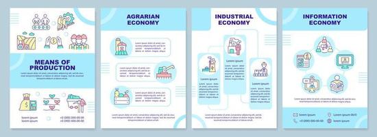 plantilla de folleto azul del sistema económico. diseño de folletos de producción y distribución con iconos lineales. 4 diseños vectoriales para presentación, informes anuales. arial-black, innumerables fuentes pro-regulares utilizadas vector