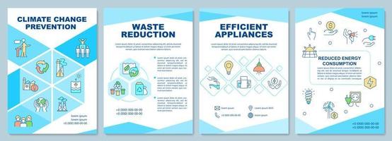 Preventing climate change brochure template. Booklet print design with linear icons. Vector layouts for presentation, annual reports, ads. Arial-Black, Myriad Pro-Regular fonts used