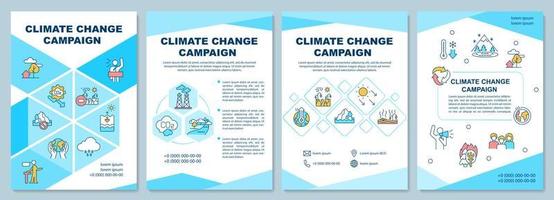 plantilla de folleto de campaña de cambio climático. evitar el calentamiento. diseño de impresión de folletos con iconos lineales. diseños vectoriales para presentación, informes anuales, anuncios. arial-black, innumerables fuentes pro-regulares utilizadas vector