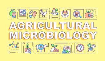 Agricultural microbiology word concepts yellow banner. Microbial solution. Infographics with linear icons on background. Isolated typography. Vector color illustration with text. Arial-Black font used