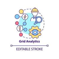 Grid analytics concept icon. Energy system control and problem prevention abstract idea thin line illustration. Isolated outline drawing. Editable stroke. Roboto-Medium, Myriad Pro-Bold fonts used vector