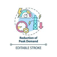 Reduction of peak demand concept icon. Smart grid system work abstract idea thin line illustration. Isolated outline drawing. Editable stroke. Roboto-Medium, Myriad Pro-Bold fonts used vector