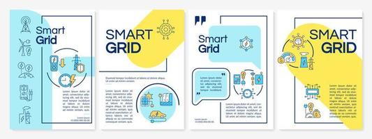 plantilla de folleto azul y amarillo de red inteligente. la entrega de energía. diseño de impresión de folletos con iconos lineales. diseños vectoriales para presentación, informes anuales, anuncios. fuentes questrial-regular, lato-regular utilizadas vector