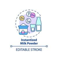 Instantized milk powder concept icon. Dried dairy product. Food technology abstract idea thin line illustration. Isolated outline drawing. Editable stroke. Arial, Myriad Pro-Bold fonts used vector