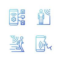 Sensor technology gradient linear vector icons set. Mobile application for remote control. Smart gadget. Thin line contour symbol designs bundle. Isolated outline illustrations collection