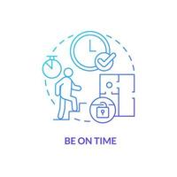 Be on time blue gradient concept icon. Escape room winning strategy abstract idea thin line illustration. Respecting gamemaster valuable time. Isolated outline drawing. Myriad Pro-Bold font used vector