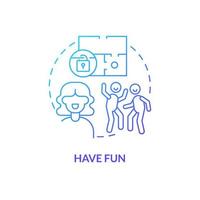 Have fun blue gradient concept icon. Escape room tactics abstract idea thin line illustration. Playing with friends and family. Entertaining game. Isolated outline drawing. Myriad Pro-Bold font used vector