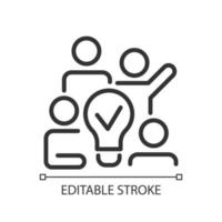 Team brainstorming pixel perfect linear icon. Innovative strategy for group cooperation. Thin line illustration. Contour symbol. Vector outline drawing. Editable stroke. Arial font used