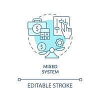 Mixed system turquoise concept icon. Public and private sectors. Economic systems abstract idea thin line illustration. Isolated outline drawing. Editable stroke. Arial, Myriad Pro-Bold fonts used vector