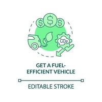 Get fuel efficient car green concept icon. Climate change prevention abstract idea thin line illustration. Isolated outline drawing. Editable stroke. Roboto-Medium, Myriad Pro-Bold fonts used vector