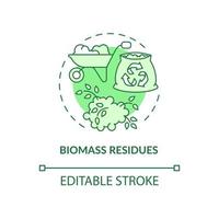 Biomass residues green concept icon. Energy source abstract idea thin line illustration. Organic components. Isolated outline drawing. Editable stroke. Roboto-Medium, Myriad Pro-Bold fonts used vector