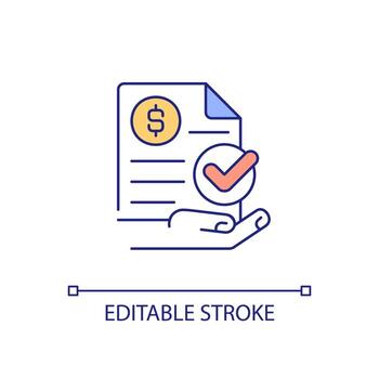 Approved payment RGB color icon. Formal statement. Purchase invoice. Accepted financial document. Isolated vector illustration. Simple filled line drawing. Editable stroke. Arial font used