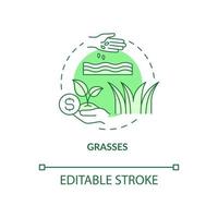 Grasses green concept icon. Agricultural residues abstract idea thin line illustration. Biomass energy source. Isolated outline drawing. Editable stroke. Roboto-Medium, Myriad Pro-Bold fonts used vector