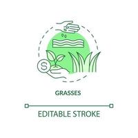 Grasses green concept icon. Agricultural residues abstract idea thin line illustration. Biomass energy source. Isolated outline drawing. Editable stroke. Roboto-Medium, Myriad Pro-Bold fonts used vector