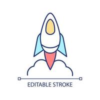 Boost startup RGB color icon. Rocket launching. Entrepreneurship. Space mission. Start new business. Isolated vector illustration. Simple filled line drawing. Editable stroke. Arial font used