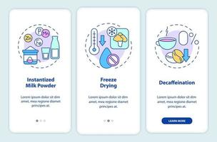 pantalla de aplicación móvil de incorporación de tecnología alimentaria. tutorial de productos de procesamiento páginas de instrucciones gráficas de 3 pasos con conceptos lineales. interfaz de usuario, ux, plantilla de interfaz gráfica de usuario. innumerables fuentes pro-negrita y regulares utilizadas vector