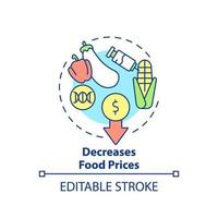 Decreases food prices concept icon. Genetically modified food. Advantages of gmo abstract idea thin line illustration. Isolated outline drawing. Editable stroke. Arial, Myriad Pro-Bold fonts used vector