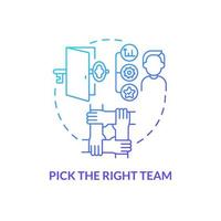 Pick right team blue gradient concept icon. Escape room strategy abstract idea thin line illustration. Encourage cooperation and teamwork. Isolated outline drawing. Myriad Pro-Bold font used vector