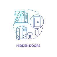 Hidden doors blue gradient concept icon. Escape room feature abstract idea thin line illustration. Hidden passages. Invisible closet door. Isolated outline drawing. Myriad Pro-Bold font used vector