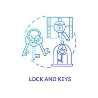 Lock and keys blue gradient concept icon. Escape room attribute abstract idea thin line illustration. Interactive adventure game equipment. Isolated outline drawing. Myriad Pro-Bold font used vector