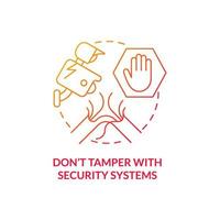 Dont tamper with security systems red gradient concept icon. Escape room ban abstract idea thin line illustration. Deliberate destruction risk. Isolated outline drawing. Myriad Pro-Bold font used vector