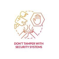 Dont tamper with security systems red gradient concept icon. Escape room ban abstract idea thin line illustration. Deliberate destruction risk. Isolated outline drawing. Myriad Pro-Bold font used vector