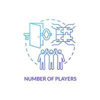 Number of players blue gradient concept icon. Escape room criteria abstract idea thin line illustration. Participants number. Cooperative team play. Isolated outline drawing. Myriad Pro-Bold font used vector