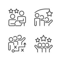 Group achievement pixel perfect linear icons set. Stategy planning. Successful social cooperation. Customizable thin line symbols. Isolated vector outline illustrations. Editable stroke