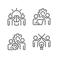 Successful teamwork pixel perfect linear icons set. New ideas. Coordination and collaboration. Customizable thin line symbols. Isolated vector outline illustrations. Editable stroke