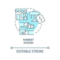 Market system turquoise concept icon. Free enterprise. Economic systems types abstract idea thin line illustration. Isolated outline drawing. Editable stroke. Arial, Myriad Pro-Bold fonts used vector