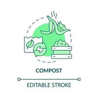 Compost green concept icon. Organic Trash. Recycled garbage. Minimize waste abstract idea thin line illustration. Isolated outline drawing. Editable stroke. Roboto-Medium, Myriad Pro-Bold fonts used vector