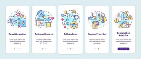 Possibilities of smart grid onboarding mobile app screen. Network walkthrough 5 steps graphic instructions pages with linear concepts. UI, UX, GUI template. Myriad Pro-Bold, Regular fonts used vector