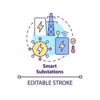 Smart substations concept icon. Integrate intelligent grids abstract idea thin line illustration. Isolated outline drawing. Editable stroke. Roboto-Medium, Myriad Pro-Bold fonts used vector