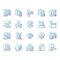 IoT gradient linear vector icons set. Wifi regulation. Internet of Things. Thin line contour symbol designs bundle. Isolated outline illustrations collection. Quicksand-Light font used