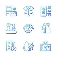 Innovative technology gradient linear vector icons set. Wireless access. Internet of Things. Smart gadget. Thin line contour symbol designs bundle. Isolated outline illustrations collection