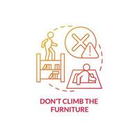 Dont climb furniture red gradient concept icon. Escape room safety abstract idea thin line illustration. Avoid jumping onto chairs and desks. Isolated outline drawing. Myriad Pro-Bold font used vector