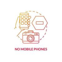 No mobile phones red gradient concept icon. Escape room prohibition abstract idea thin line illustration. Leaving camera and cellphone out. Isolated outline drawing. Myriad Pro-Bold font used vector