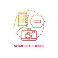 No mobile phones red gradient concept icon. Escape room prohibition abstract idea thin line illustration. Leaving camera and cellphone out. Isolated outline drawing. Myriad Pro-Bold font used vector