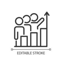 Progress monitoring pixel perfect linear icon. Investment in growth. Collaborative process. Thin line illustration. Contour symbol. Vector outline drawing. Editable stroke. Arial font used