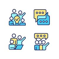 Group tasks pixel perfect RGB color icons set. Sharing opinions. Communication for collaborative process. Isolated vector illustrations. Simple filled line drawings collection. Editable stroke