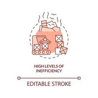 High levels of inefficiency red concept icon. Centrally planned ES disadvantages abstract idea thin line illustration. Isolated outline drawing. Editable stroke. Arial, Myriad Pro-Bold fonts used vector