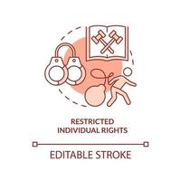 Restricted individual rights red concept icon. Centrally planned ES disadvantages abstract idea thin line illustration. Isolated outline drawing. Editable stroke. Arial, Myriad Pro-Bold fonts used vector