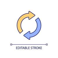 Cycle RGB color icon. Recurring action. Circulation process. Rotating arrows. Recycle and reload. Isolated vector illustration. Simple filled line drawing. Editable stroke. Arial font used