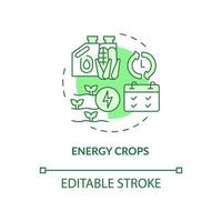 Energy crops green concept icon. Producing bioenergy abstract idea thin line illustration. Natural processes. Isolated outline drawing. Editable stroke. Roboto-Medium, Myriad Pro-Bold fonts used vector