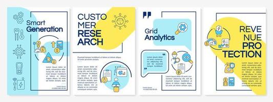 Possibilities of smart grid blue and yellow brochure template. Booklet print design with linear icons. Vector layouts for presentation, annual reports, ads. Questrial-Regular, Lato-Regular fonts used