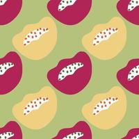 Purple and beige colored abstract shapes seamless scandi style pattern. Green pastel background. vector
