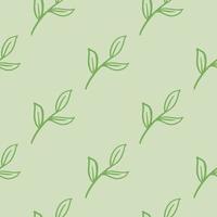 Minimalistic style seamless pattern with green contoured leaves branches shapes. Light background. vector