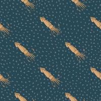 Minimalistic seamless ocean pattern with beige squid doodle silhouettes. Turquoise dotted background. vector