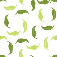 Isolated botanic seamless pattern with green mandarin leaves elements. White background. Simple style. vector