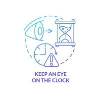 Keep eye on clock blue gradient concept icon. Escape room method abstract idea thin line illustration. Motivating factor. Escape before deadline. Isolated outline drawing. Myriad Pro-Bold font used vector